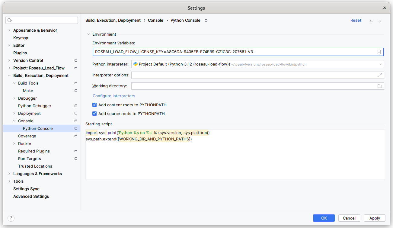 Pycharm Console environment variable