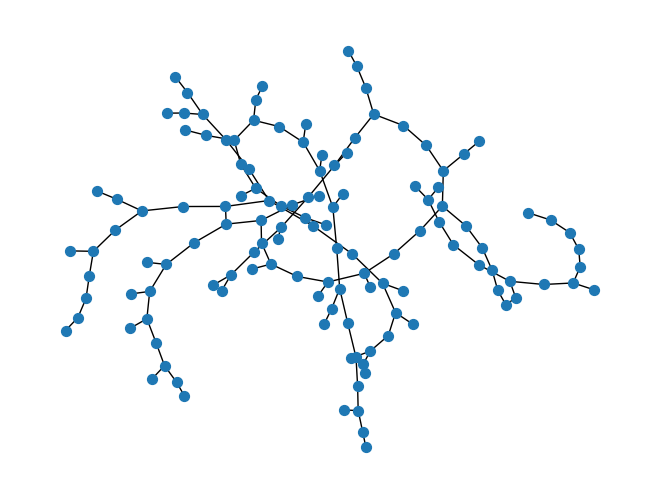 The graph of the network MVFeeder210 with no geometries using networkx